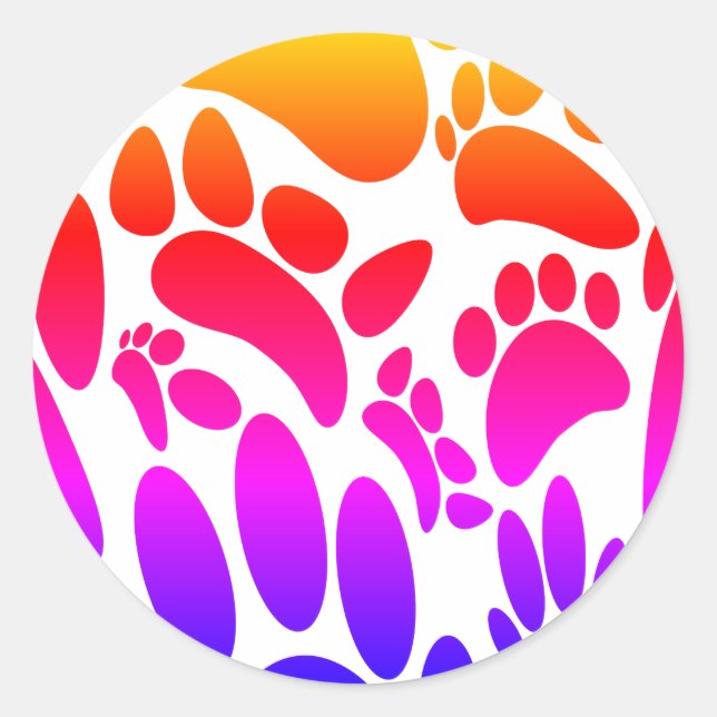 Colourful Abstract Dog Pawprint Classic Round Sticker (Front)
