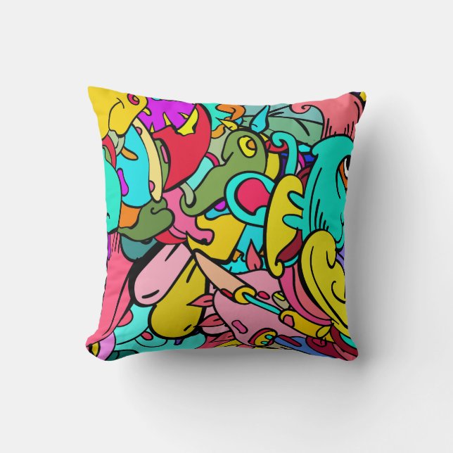 Colourful Abstract Doodle Art Throw Pillow (Front)