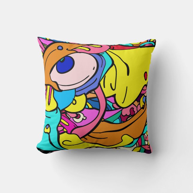 Colourful Abstract Doodle Art Throw Pillow (Front)