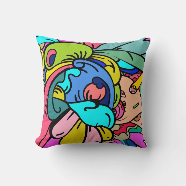 Colourful Abstract Doodle Art Throw Pillow (Front)