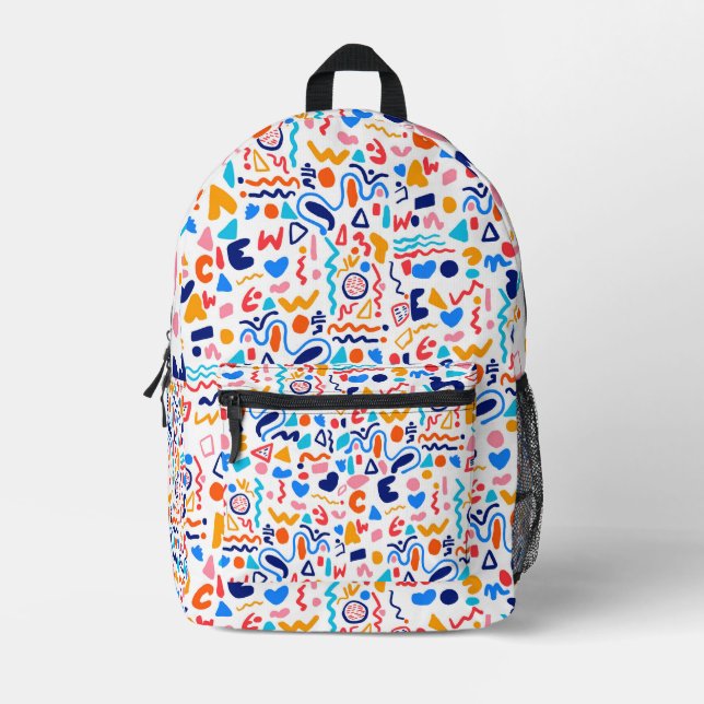 Colourful Abstract Doodle Backpack – Retro 90s Aes (Front)
