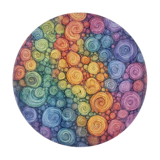 Colourful Abstract Doodle Swirl Pattern Cutting Board (Front)