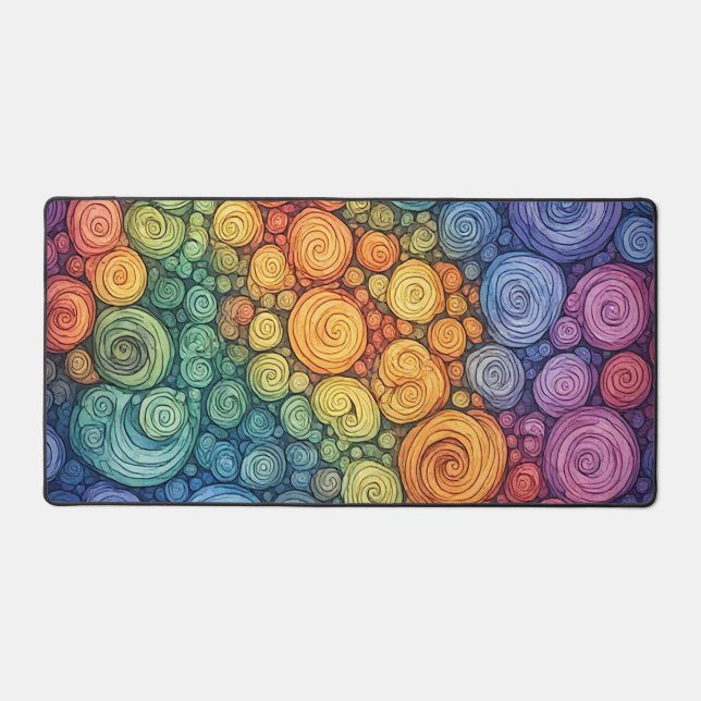 Colourful Abstract Doodle Swirl Pattern Desk Mat (Front)
