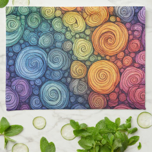 Colourful Abstract Doodle Swirl Pattern Kitchen Towel