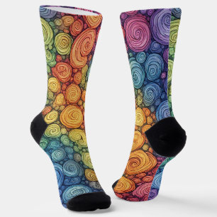 Colourful Abstract Doodle Swirl Pattern Socks