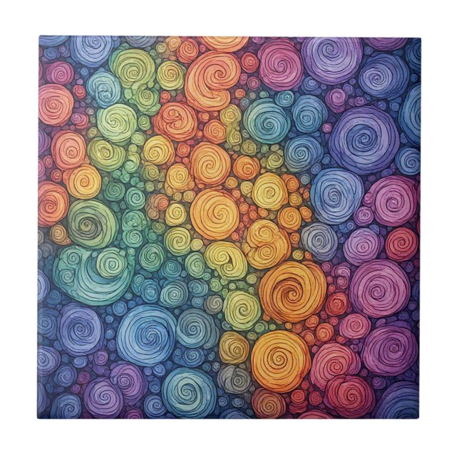Colourful Abstract Doodle Swirl Pattern Tile (Front)