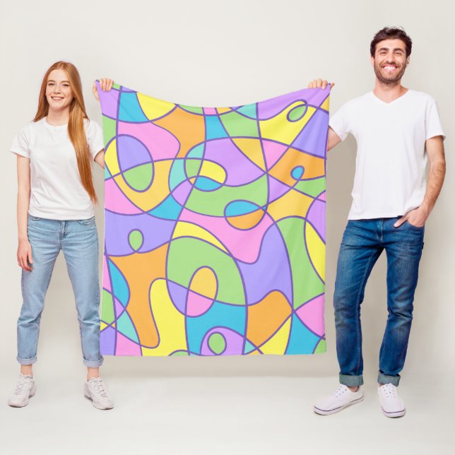 Colourful Abstract Doodly Design Fleece Blanket (In Situ)