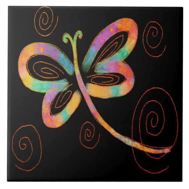 Colourful Abstract Dragonfly Painting Tile (Front)