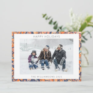 Colourful Abstract Earthy Blue Border Family Photo Holiday Card