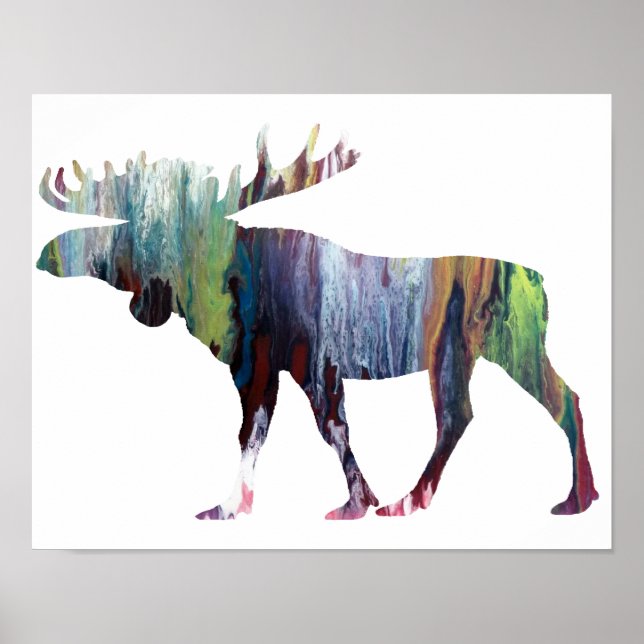 Colourful abstract elk silhouette poster (Front)