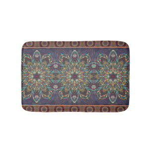 Colourful abstract ethnic floral mandala pattern bath mat