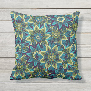 Colourful abstract ethnic floral mandala pattern throw pillow