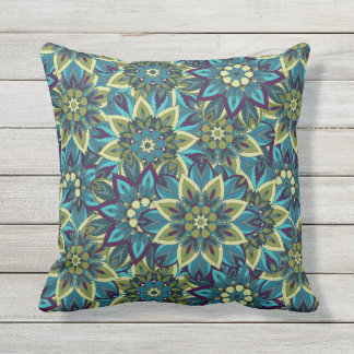 Colourful abstract ethnic floral mandala pattern throw pillow