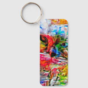 Colourful Abstract Expressionist Cat Art Print" Keychain