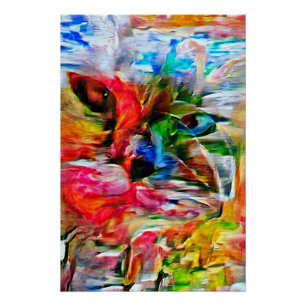 Colourful Abstract Expressionist Cat Art Print" Poster