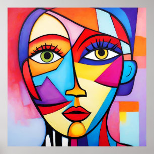 Colourful Abstract Face Cubism  Poster