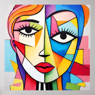 Colourful Abstract Face Cubism  Poster
