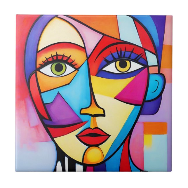 Colourful Abstract Face Cubism  Tile (Front)