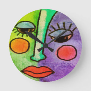 Colourful Abstract Face Painting Round Clock