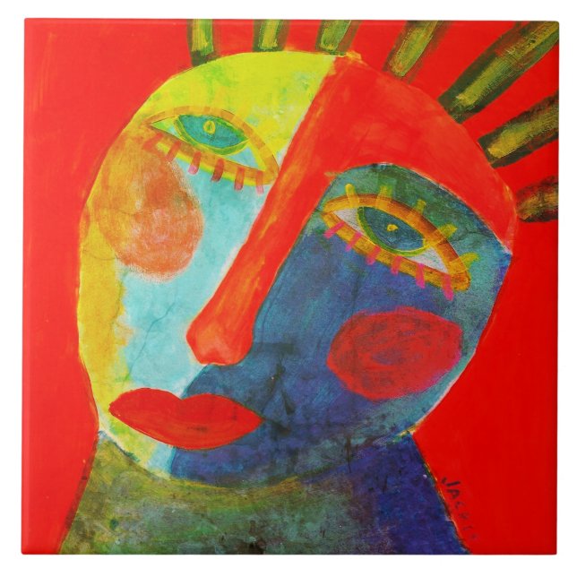 Colourful Abstract Face Painting Tile (Front)