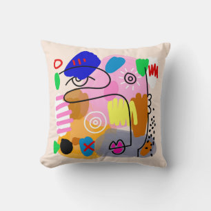 Colourful Abstract Face Shapes Sketch Throw Pillow