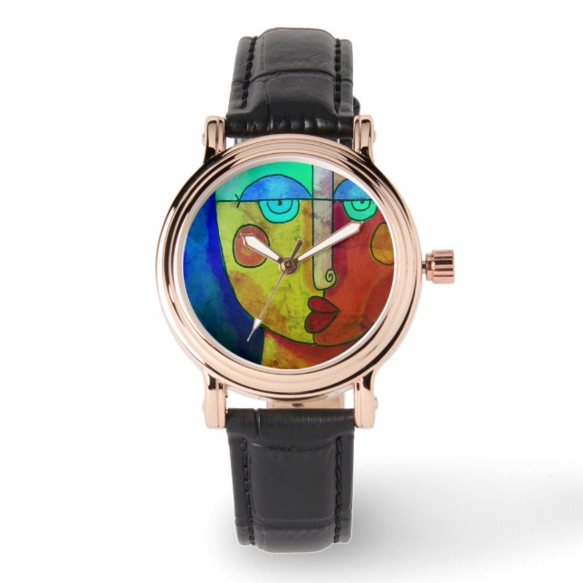 Colourful Abstract Face Wearable Art Watch (Front)