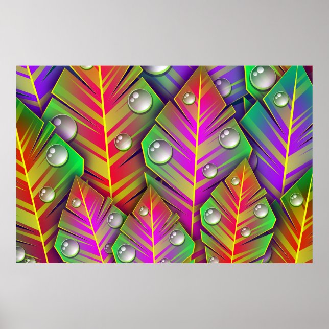 Colourful Abstract Feathers Artwork Wall Poster (Front)