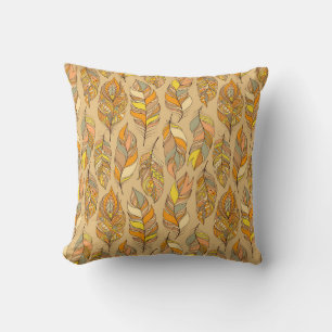 Colourful Abstract Feathers: Vintage Pattern Throw Pillow