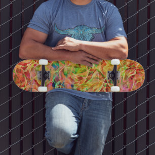 Colourful Abstract Fire Flames Art Skateboard Deck