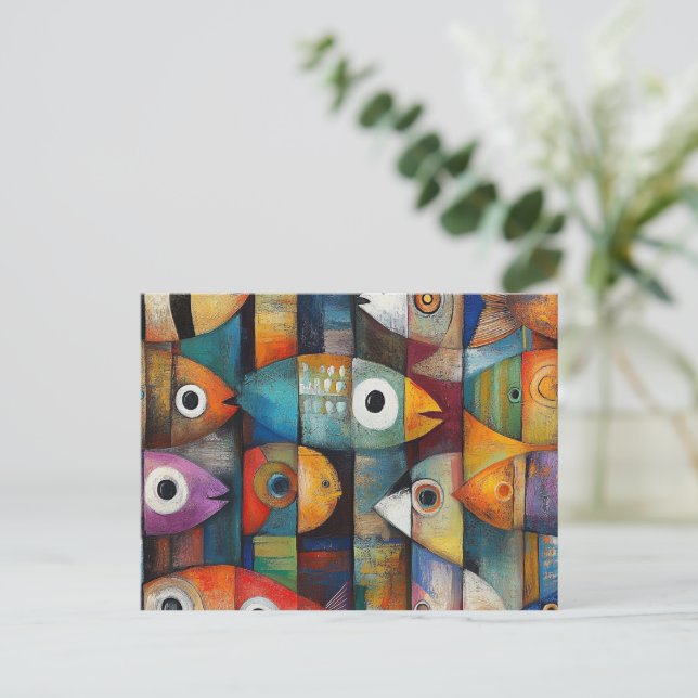 Colourful Abstract Fish Art Postcard (Standing Front)