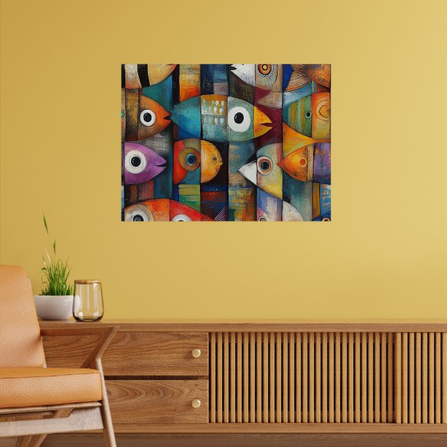 Colourful Abstract Fish Art Poster (Living Room 2)