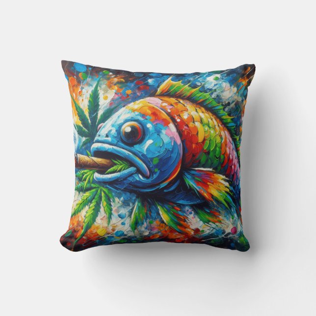 Colourful Abstract Fish Decor Art Throw Pillow (Front)