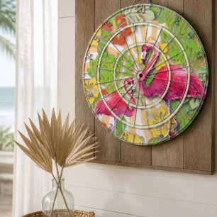 Colourful Abstract Flamingo & Floral Dartboard