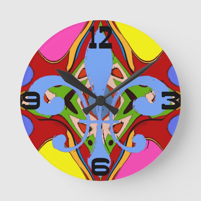 Colourful Abstract Fleur De Lis Round Clock (Front)
