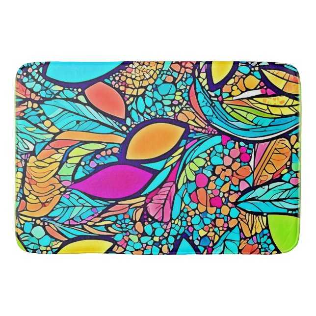 Colourful Abstract Floral Art Bath Mat (Front)