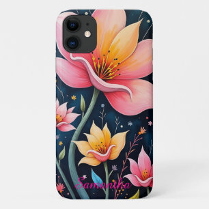Colourful Abstract Floral Art Your Name iPhone 11 Case