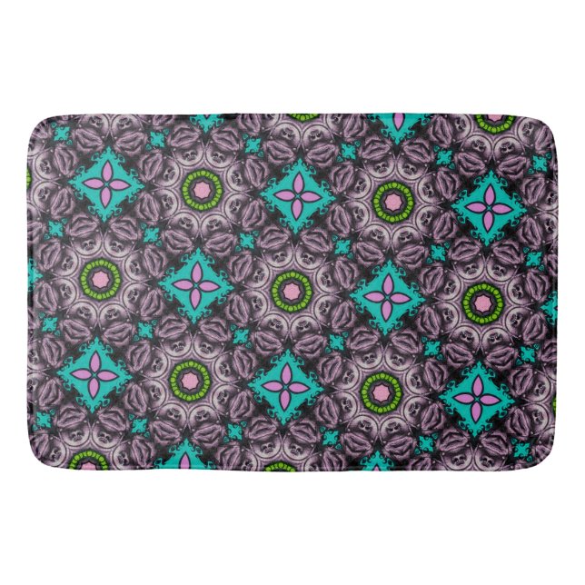 Colourful Abstract Floral Bath Mat (Front)