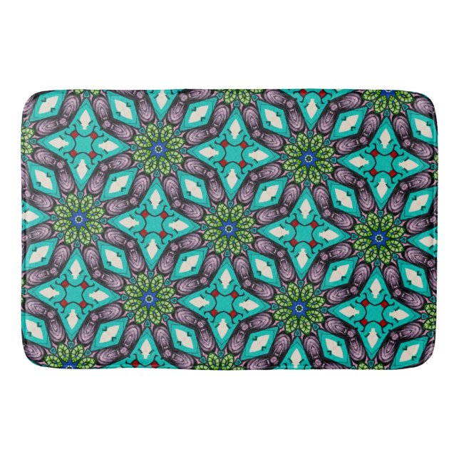 Colourful Abstract Floral  Bath Mat (Front)