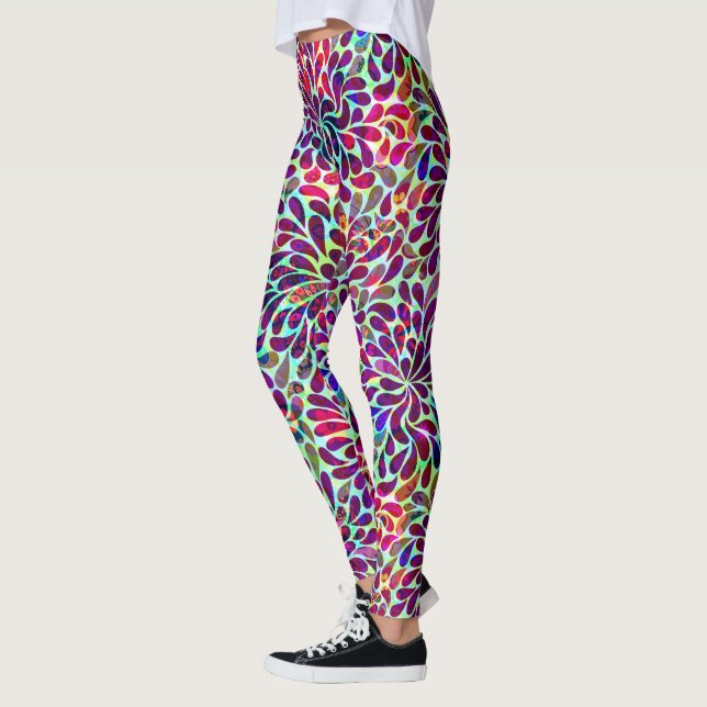 Colourful Abstract Floral Damask Leggings (Left)