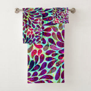 Colourful Abstract Floral Damask Pattern Bath Towel Set