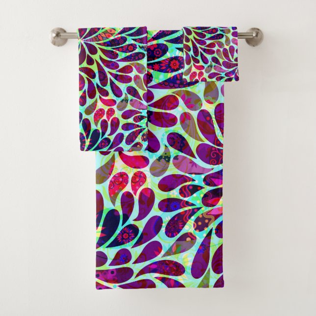Colourful Abstract Floral Damask Pattern Bath Towel Set (Insitu)
