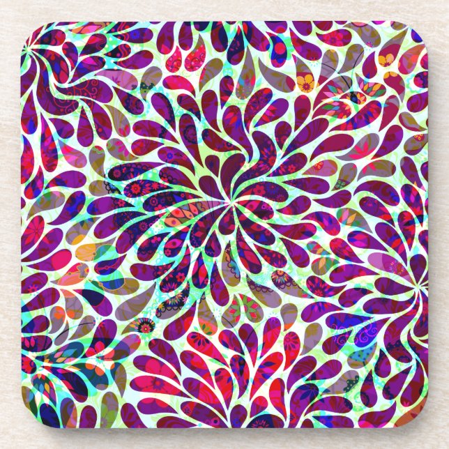 Colourful Abstract Floral Design Coaster (Front)