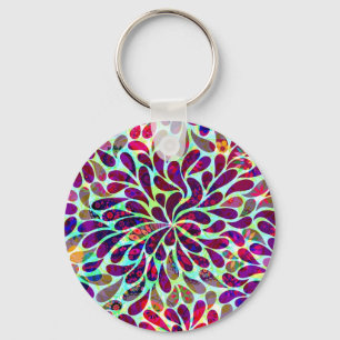 Colourful Abstract Floral Design Keychain