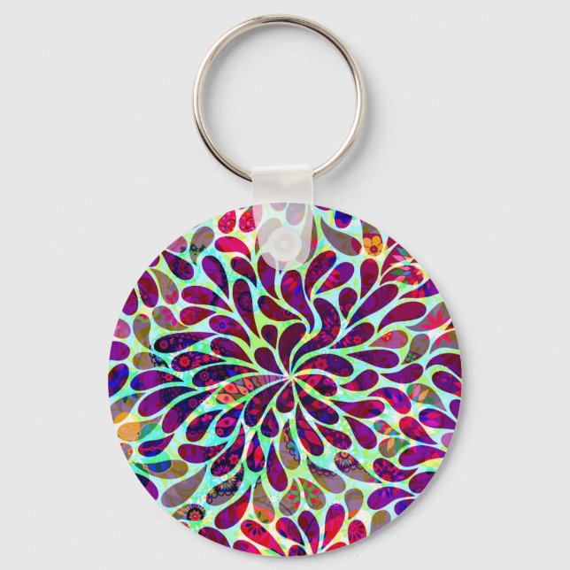 Colourful Abstract Floral Design Keychain (Front)