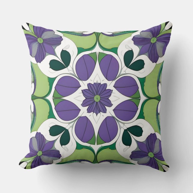 Colourful Abstract Floral Design Throw Pillow (Front)