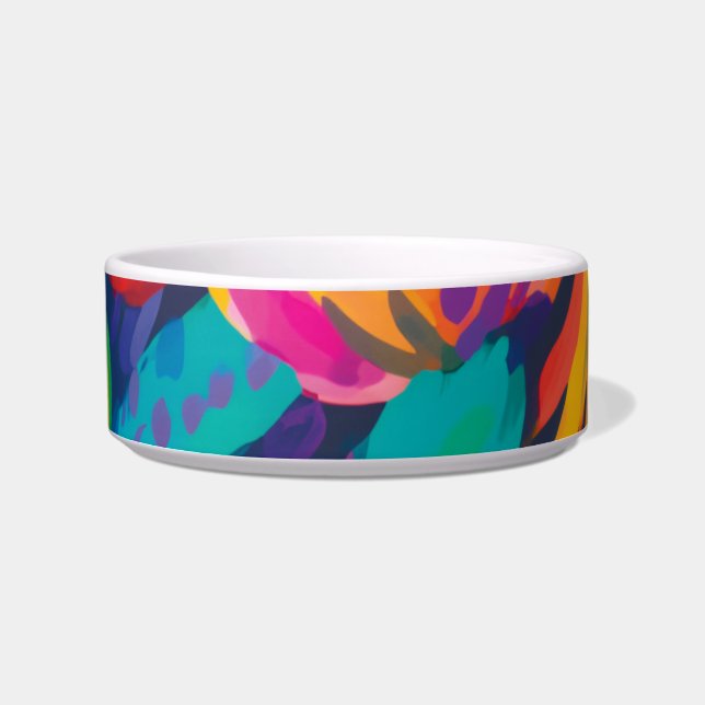 Colourful Abstract Floral Dog Bowl – Modern Pet  (Front)
