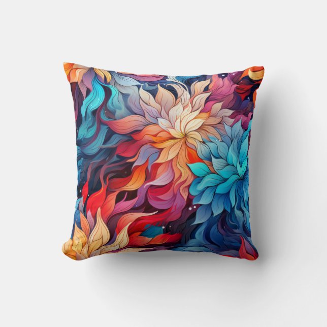 Colourful Abstract Floral Illustration Throw Pillow (Front)