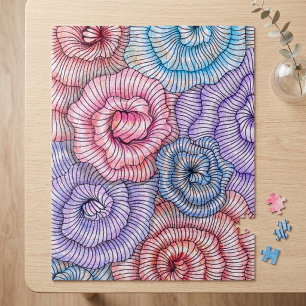 Colourful Abstract Floral Line Art Swirl Pattern Jigsaw Puzzle