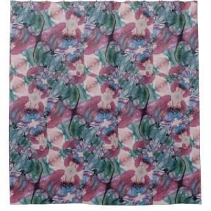 colourful abstract Floral painted pink, green 