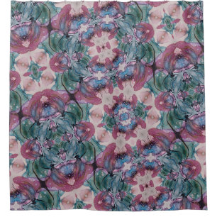 colourful abstract Floral painted pink, green 
